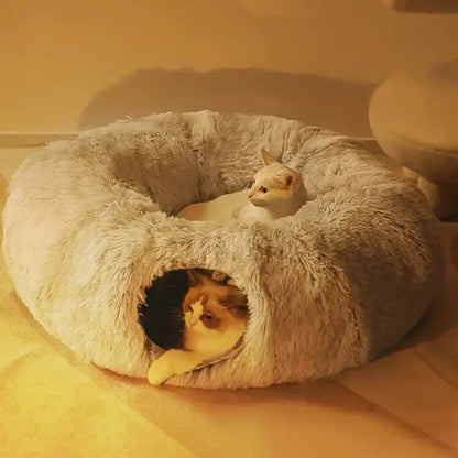 Plush Cat Donut Tunnel Bed