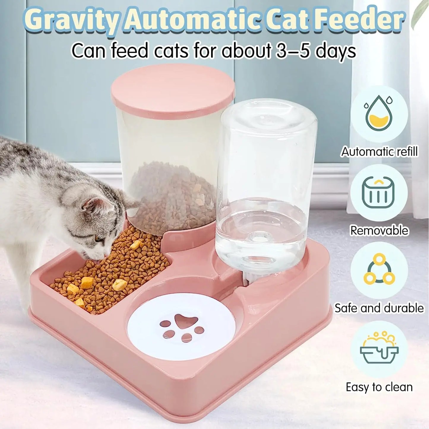 Automatic Cat Feeder + Water Dispenser Set, 2 In 1!